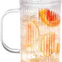 32oz Ribbed Glass Cup with Handle glass Lid and Plastic Straw, Glass Tumbler, Iced Coffee Cups Hot/Cold Drinks