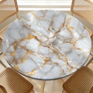 Round Fitted Table Cloth with Elastic Edge Design Table Cover Waterproof Stain-Resistant Wipeable Tablecloths Fits 38"-42" Round Tables for Outdoor, Indoor, Picnics, Camping (Marble)