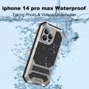 Compatible with iPhone 14 Pro Max IP68 Waterproof Case Military Metal Stand Case with Screen Protector Slim Full Cover Rugged Durable Shockproof Dustproof Anti-Scratch Sturdy Durable (Sliver)