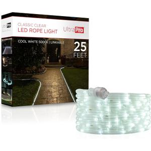 UltraPro LED Rope Lights, 25ft Classic Clear Rope, Cool White Light 5000K, Indoor/Outdoor, Flexible, Linkable, Durable, Rope Lights Outdoor, 54843