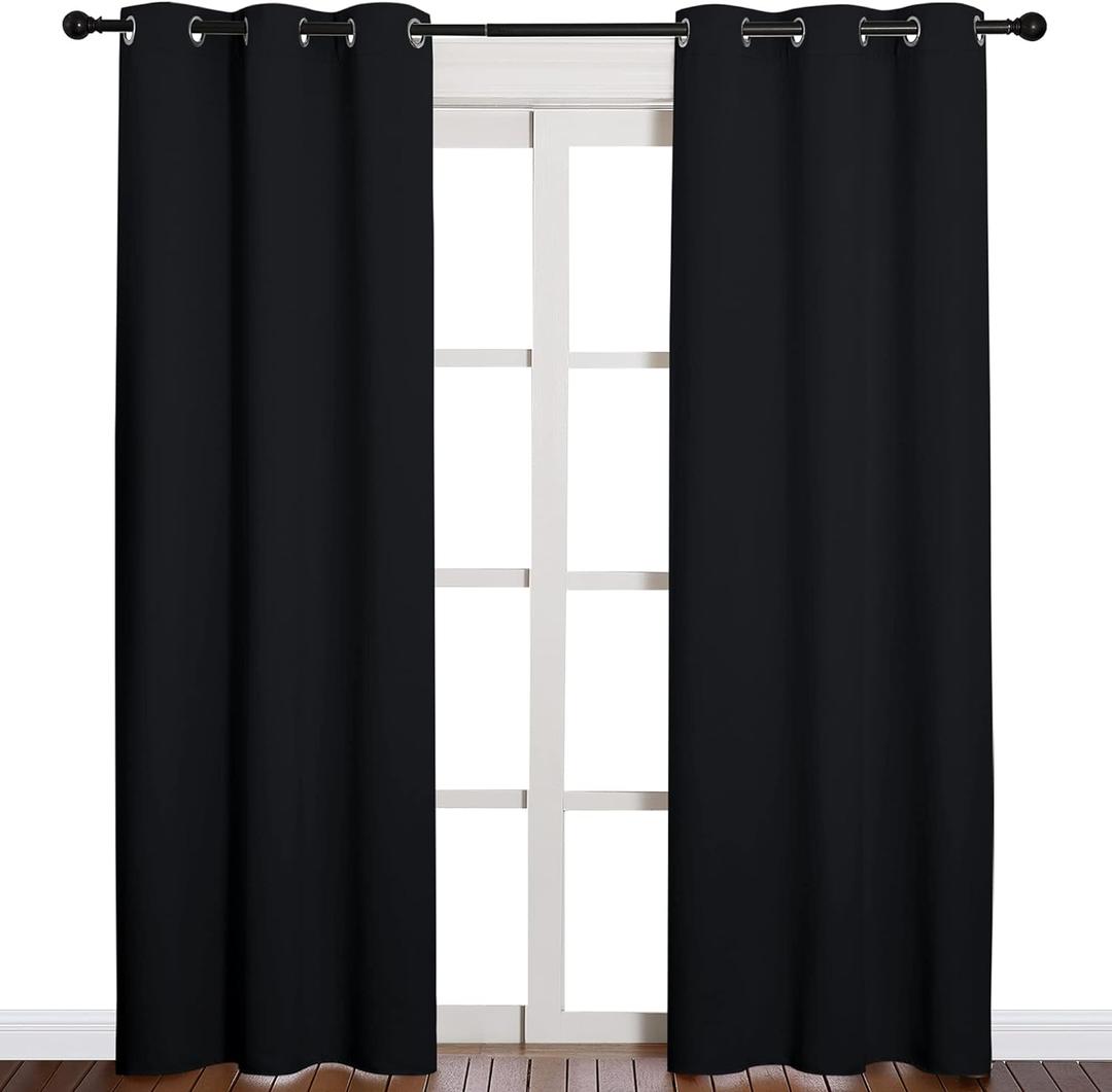 NICETOWN Thermal Insulated Black Blackout Curtains/Drapes 84 inches Length 2 Panels Set for Living Room, 42 inches Wide, Privacy Sound Reducing Room Darkening Draperies Window Treatment
