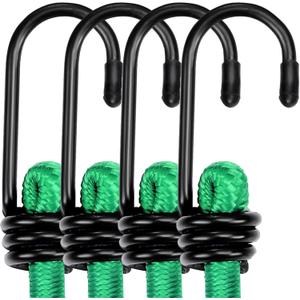 WORKPRO 24 Inch Bungee Cord with Hooks, 4 Pack Superior Rubber Heavy Duty Straps Strong Elastic Rope for Outdoor Tent, Luggage Rack, Camping, Cargo, RV, Bike, Transporting, Storage, Green