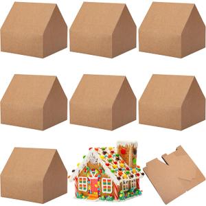 Wehhbtye 36 Sets 6'' Christmas Gingerbread House Cardboard, Brown Gingerbread House Shaped Boxes, Xmas Candy Houses DIY Craft Kit for Christmas Party Supplies Decor Cookie Snack Packaging