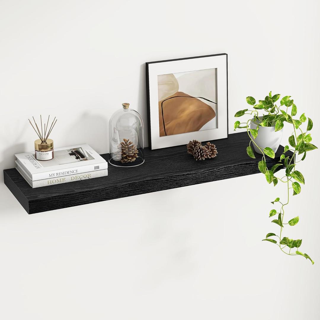 Fun Memories Floating Shelves - 9 Inch Deep Wall Shelf for Decor & Storage - Wall Mounted Display Shelving with Invisible Heavy-Duty Metal Bracket - 36" W x 9" D x 1.6" H - Set of 1 - Rustic Black Fun Memories Floating Shelves - 9 Inch Deep Wall Shelf for Decor & Storage - Wall Mounted Display Shelving with Invisible Heavy-Duty Metal Bracket - 36" W x 9" D x 1.6" H - Set of 1 - Rustic Black
