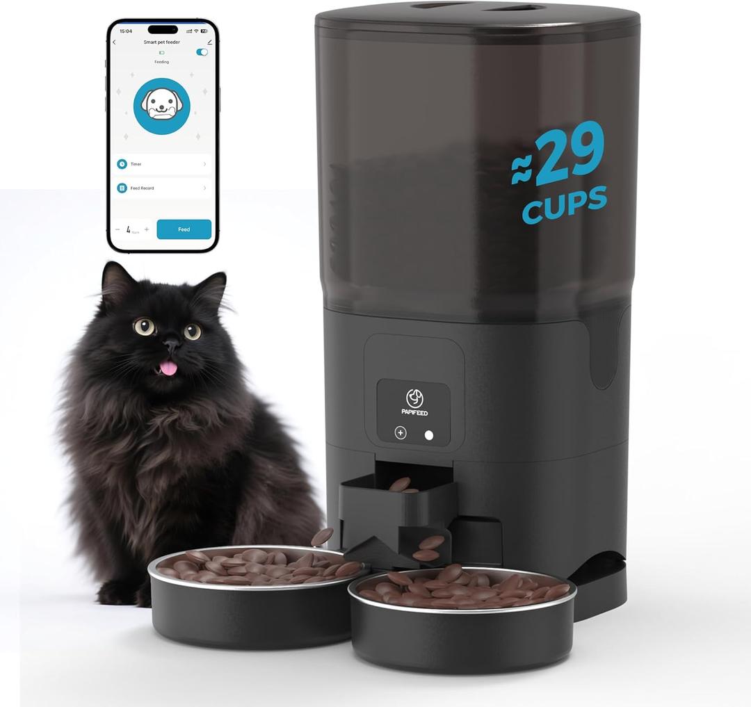 7L Automatic Cat Feeders for 2 Cats - 2.4G WiFi Timed Auto Feeder with APP Control, Cat Food Dispenser with Alexa for Multiple Cats, Detachable for Easy Clean, 1-10 Meals Per Day - Black