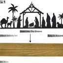 Metal Nativity Sets for Christmas Decorations Black Metal Nativity Scene with Wooden Base for Xmas Home Indoor Mantel Tabletop Office Kitchen Table Shelf Decor (Classic)