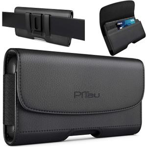 PiTau Phone Belt Case for iPhone 17 16 16e 15 14 13 12 11 Xs X XR (Including Pro Models), Cellphone Holster Clip Pouch, ID/Credit Card Holder, Fits with Otterbox Cover on, Black
