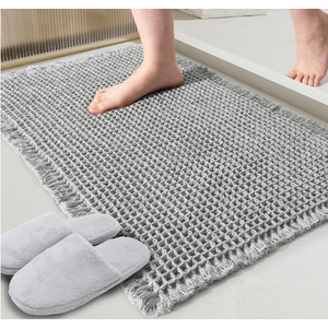 Grey Waffle Bath Mat,Super Absorbent Non Slip Bathroom Rug,Gray 18x30inch,Machine Washable Ultra Soft Floor Mats