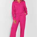 PRETTYGARDEN Women's 2 Piece Tracksuit Outfits Long Sleeve Half Zip Sweatshirt Sweatpants Lounge Set Sweatsuits (Rose Red,Medium)