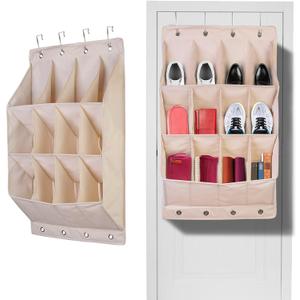 Over the Door Shoe Organizer Hanging Shoe Organizer with 12 Large Pockets and 8 Metal Hooks Wall Shoe Rack, Storage For 12 pairs of shoe, Toys Hats Sneakers and More | 1Pack Cream