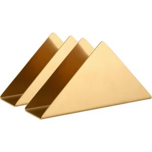 2 Pieces Golden Stainless Steel 304 Napkin Holder, Modern Triangle Cocktail Napkin Dispenser Organizer for Kitchen Countertops, Dinner Tables, Picnic Tables