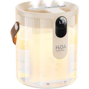 Rechargeable Portable Top Fill Humidifier, Smart Humidifiers for Bedroom, Night Light, 1.4L Cool Mist Humidifier for Office Home Plant Baby, 3-Speed Mist Control, Quiet, Auto Shut-Off (Beige)