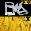Tile Leveling System Clips 1/8" 2000 Piece Tile Spacers Clips and 300 Piece Reusable Yellow Wedges for Tiles. Tile Tools Set for Professional Ceramic and Stone Installation