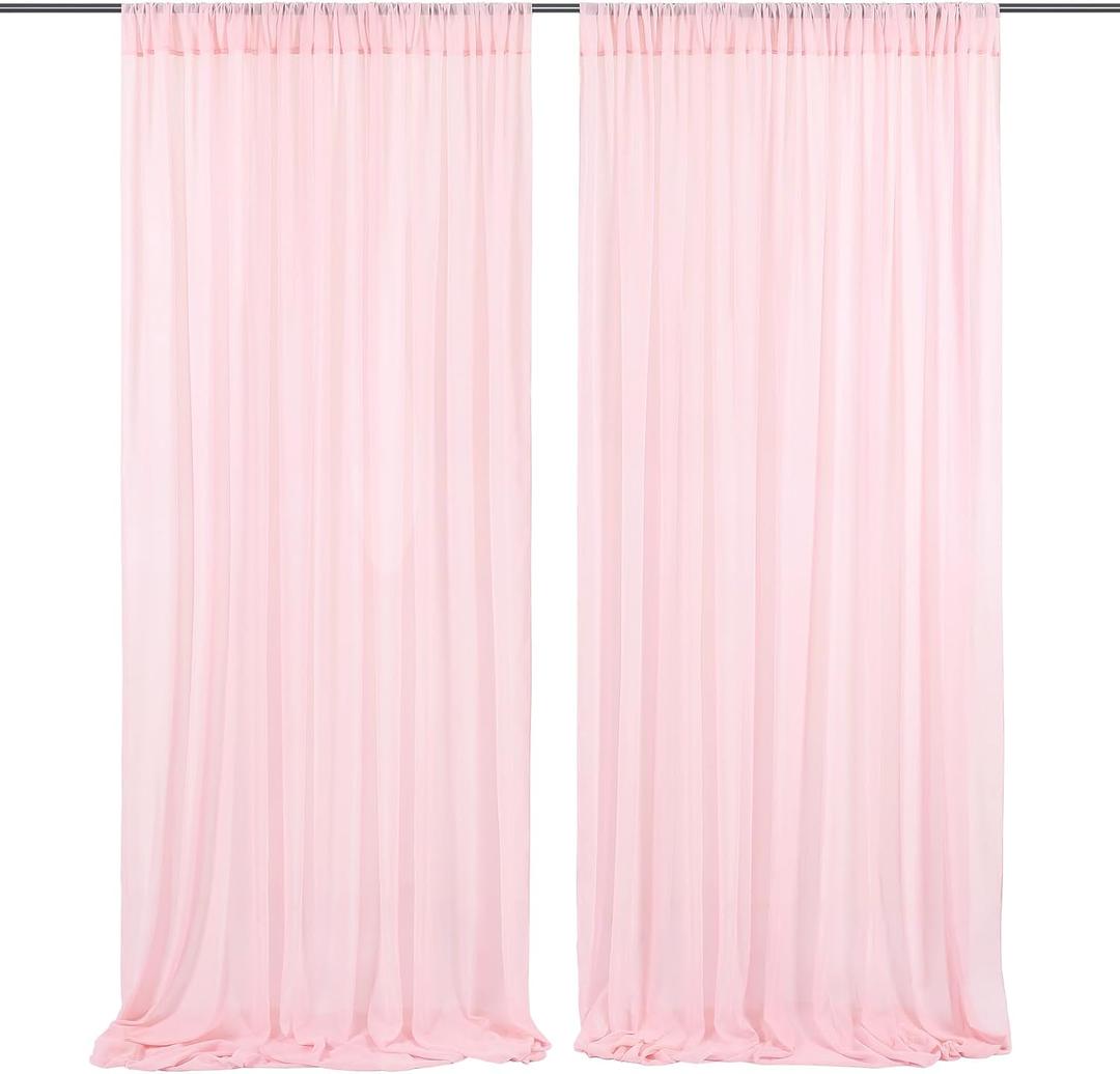 Chiffon Backdrop Curtain Pink Sheer Curtain Backdrop 5ft x 10ft 2 Pieces Wedding Party