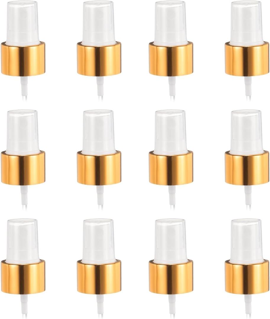 uxcell 12 Pcs Gold White Spray Top, 24/410 Fine Mist Sprayer Reusable Replacement Spray Bottle Pump Plastic Top for Cosmetic Perfume and Body Sprays Bottle