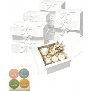 Treelement 10Pcs White Gift Boxes with Lids,10.67.83.1 Inch Bridesmaid Proposal Boxes with Ribbons and Stickers for Wedding Gifting,Birthday,Party FavorsBaby Shower,Return Gifts