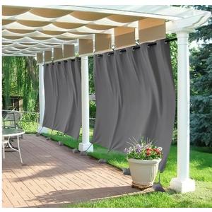 RYB HOME Extra Wide Outdoor Curtains Windproof, Blackout Waterproof Privacy Outside Curtains for Patio Pergola Pool Hut Screen Porch Outside Deck, W 84 x L 96 inch, Grey, 2 Panels
