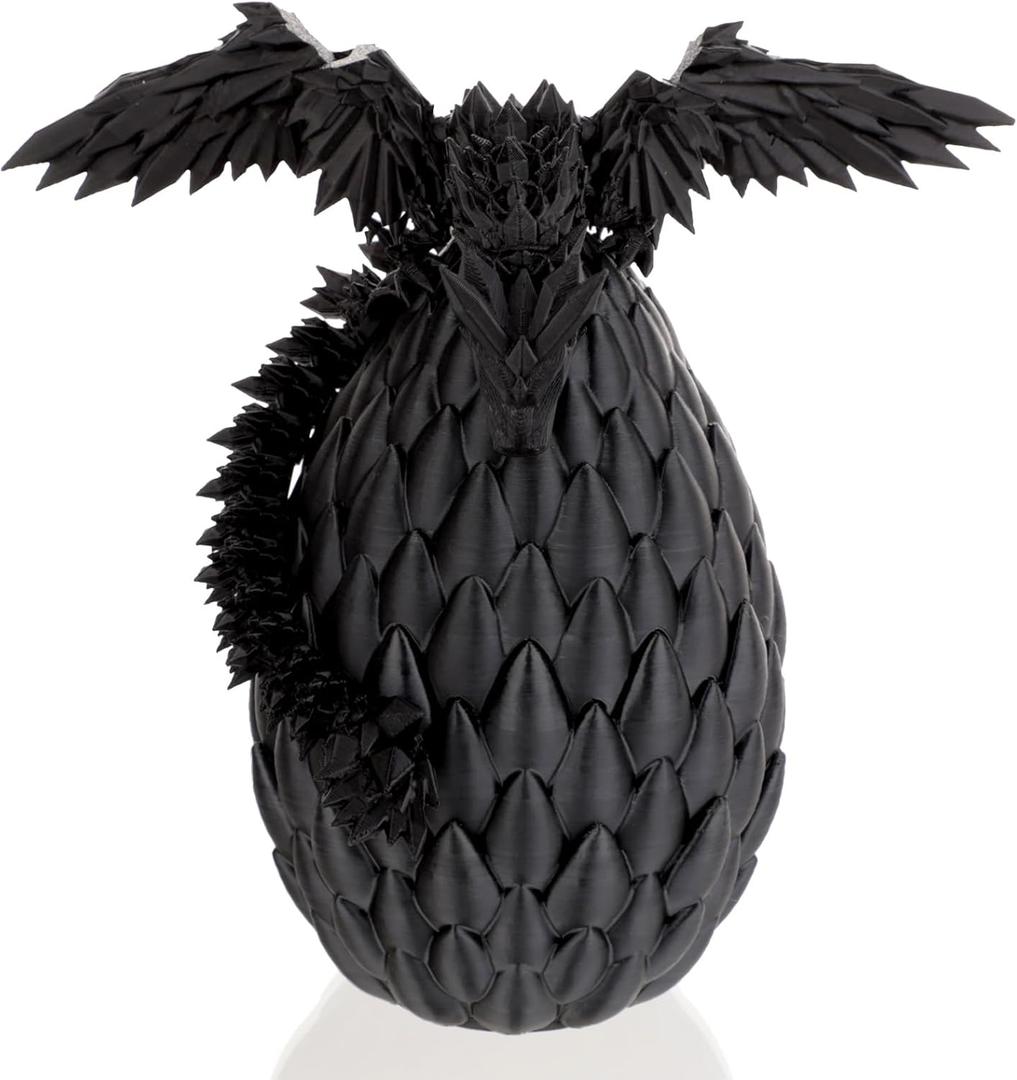 3D Printed Dragon Egg, Executive Desk Toys, Articulated Dragon, Fidget Toys Gifts for Easter Christmas Adults (Black)