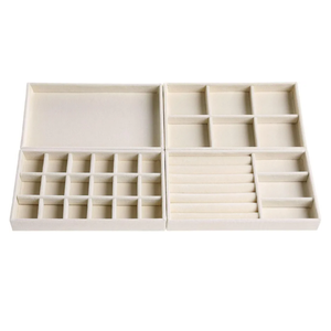 Set of 4 Stackable Jewelry Trays Organizer, Velvet Earring Organizer, Jewelry Organizer Showcase Display Drawer Organizer Storage, Earring Holder Necklace Bracelet Ring Accessary Organizers White