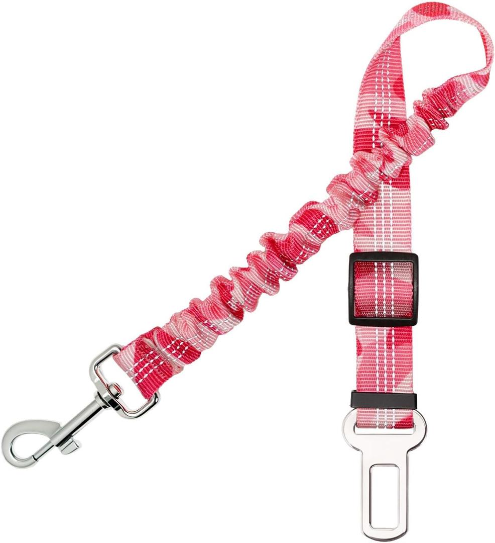 3 Pack Dog Seat Belt for Car - Adjustable Dog Car Safety Harness, Elastic Cushioning Seatbelt Leash, Reinforced Metal Buckle Anti-Tangle Design, for Small and Medium Pets (Pink)