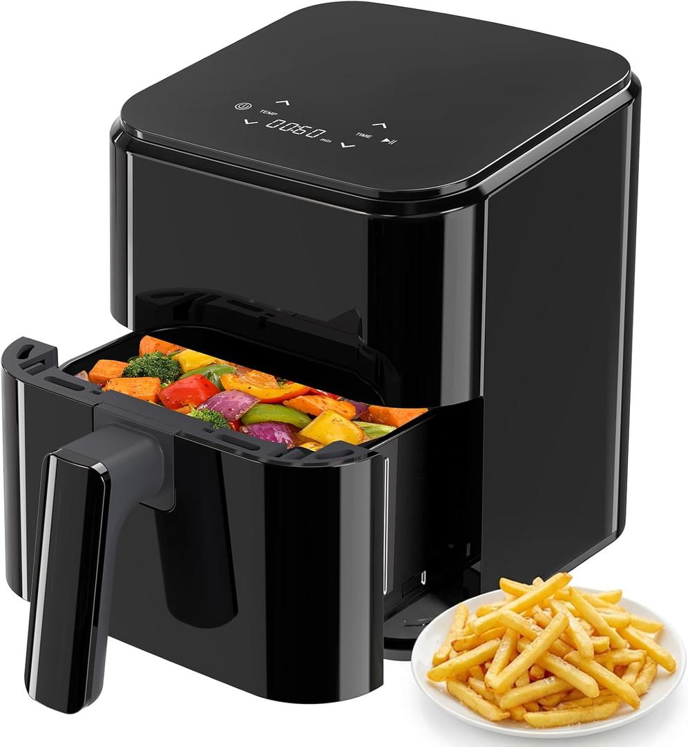 OLIXIS 3QT Air Fryer, Small Air Fryer with Digital PP Touch Panel, 400 Max Temp, Overheat Protection and Auto Shut-off, Nonstick and Dishwasher Safe Basket for Roast, Bake, Broil, Reheat, Black