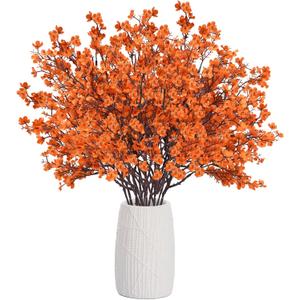 Uieke 15Pcs Artificial Fall Flowers Babys Breath Flower Bulk Fake Orange Silk Flowers Artificial Gypsophila Bouquet Floral for Home Festival Wedding Party Dcor