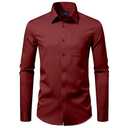ONKEEP Mens Dress Shirts Stretch Long Sleeve Solid Button Down Shirts Casual Business Regular Fit Shirts with Pocket Red Small Size XS