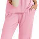 Ekouaer Womens Pajama Set Short Sleeve Sleepwear Pleated Floral Pjs Set Capri Pants Lounge Sets with Pockets (Medium, Deep Pink)