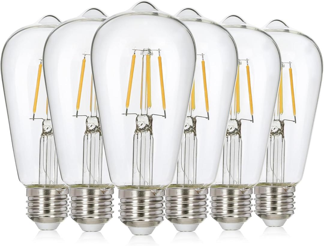 6Pack Edison Bulbs Dimmable ST58 Vintage Light Bulbs E26 LED Bulb3.5w Power, Equivalent to 38w,2700K Decorative Light Bulb Suitable Wine Cabinet(Warm White)