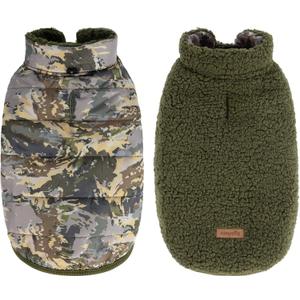 Winter Dog Coat, Reversible Jacket for Small Medium Large Dogs, Camouflage Warm Thickened Sherpa Fleece Doggie Pet Vest, Green, Size: Large