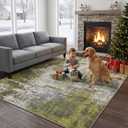 Merelax 5x7 Green Living Room Area Rug, Large Washable Rugs for Bedroom Dining Room, Soft Boho Abstract Area Rugs, Modern Non Slip Low Pile Carpet for Office Study Kids Room