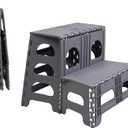 Bee Neat Folding 2 Step Stool for Adults - Collapsible & Foldable Step Ladder for Office, Garage, Closet, Bathroom - Non-Slip & Wide Stepping Stool Supports 300lbs - Industrial - Gray