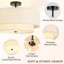 4-Light Semi Flush Mount Ceiling Light, 19.7" Double Drum Ceiling Light Fixture with Linen Fabric Shade, Modern Black Ceiling Light for Dining Room, Living Room, Bedroom, Kitchen, Hallway, Entryway