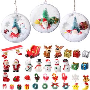 Roowest 62 Pcs Miniature Christmas Figurines for Snow Globe Kit DIY Crafts Mini Resin Ornaments with Trees Reindeer Santa Claus Candy Cane Figurines Items Christmas Village Decorations