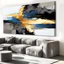 liysawg Wall Art Abstract Wall Art Prints Canvas Painting Black Yellow Blue Modern Large Artwork for Living Room Bedroom Office Home Decor 71"x36", 71L" x 36W"