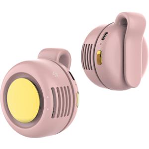 TFQXA1Z Portable Silent Clip On Bladeless Fan, Rechargeable Wearable Fan - Hands-Free Waist & Neck Cooling, 3 Speeds, 6H Runtime, USB-C Fast Charge (Pink)