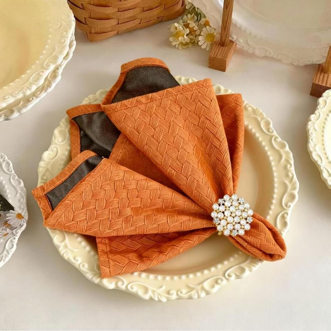 Orange Cloth Napkins 18x18 Inch, Reusable Washable Thick Dinner Napkins Set of 6, Jacquard Texture Table Napkins Ideal for Farmhouse Party Wedding Hotel Thanksgiving