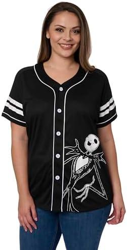Disney Mickey Mouse Stitch Jack Skellington Womans Jersey Shirt Button Front Plus Size