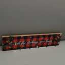 Woanger Extra Large Wooden Christmas Stocking Holder with 6 Hangers The Stockings were Hung Christmas Mantel Sign Buffalo Plaid Red Berries Xmas Wall Hanging Sign for Christmas Indoor Holiday Decor