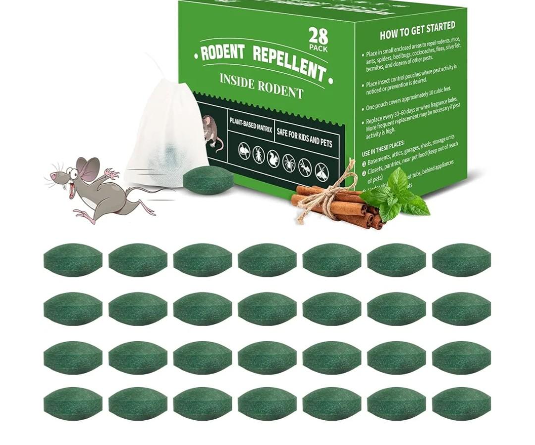 Mouse Repellent Tablets (28-Pack) - Powerful Peppermint Oil Rodent Repellent for Indoor & Outdoor Use, Cars, Home - Also Repels Rats, Squirrels, Ants, Roaches, Spiders - Safe for Family & Pets