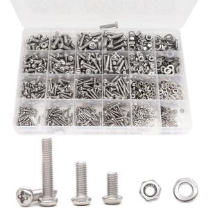 binifiMux 940pcs M2 M3 M4 M5 Hex Nuts Screws Bolts and Washers Assortment Kit, 304 Stainless Steel, Plain Finish, Full Thread