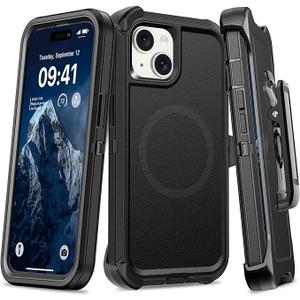 TUTUKII Magnetic Case for iPhone 13/14/15, Heavy Duty Protective, Shockproof Magsafe Compatible Phone Cover for iPhone 15 6.1" Black