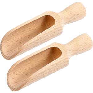 2 PCS Wooden Spoons, 5.5 In Natural Beech Wood Bath Salt Scoop, Beechwood Flour Coffee Wooden Multifunctional Kitchen Small Scoop for Jars Canisters (skin color)