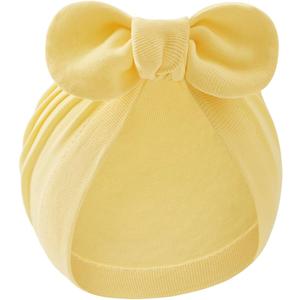 Century Star Newborn Hat for Baby Girls Infant Toddler Soft Hospital Hats Beanie Baby Turbans Head Wrap with Bow Cap (Yellow)
