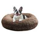 JOLLYVOGUE Calming Dog Bed for Small Dogs  23 inches Donut Washable Small Dog Bed for Kittens & Puppies, AntiSlip Round Fluffy Plush Faux Fur Cat Beds (Fits up to 25 lbs Pets, Coffee)