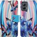 Zase Moto G Power 5G (2024) Wallet Phone Case Purse Protective Premium PU Leather Magnetic Closure w/Kickstand ID Card Slot Wrist Strap Cute Design for Motorola G Power 2024 (Blue Bird)