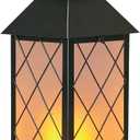 18" Solar Lanterns Outdoor Waterproof, Glass Solar Flickering Flame Lantern Large Hanging Solar Lantern Metal Decorative for Patio Garden Backyard Outside Tabletop Mothers Day Gifts Mom