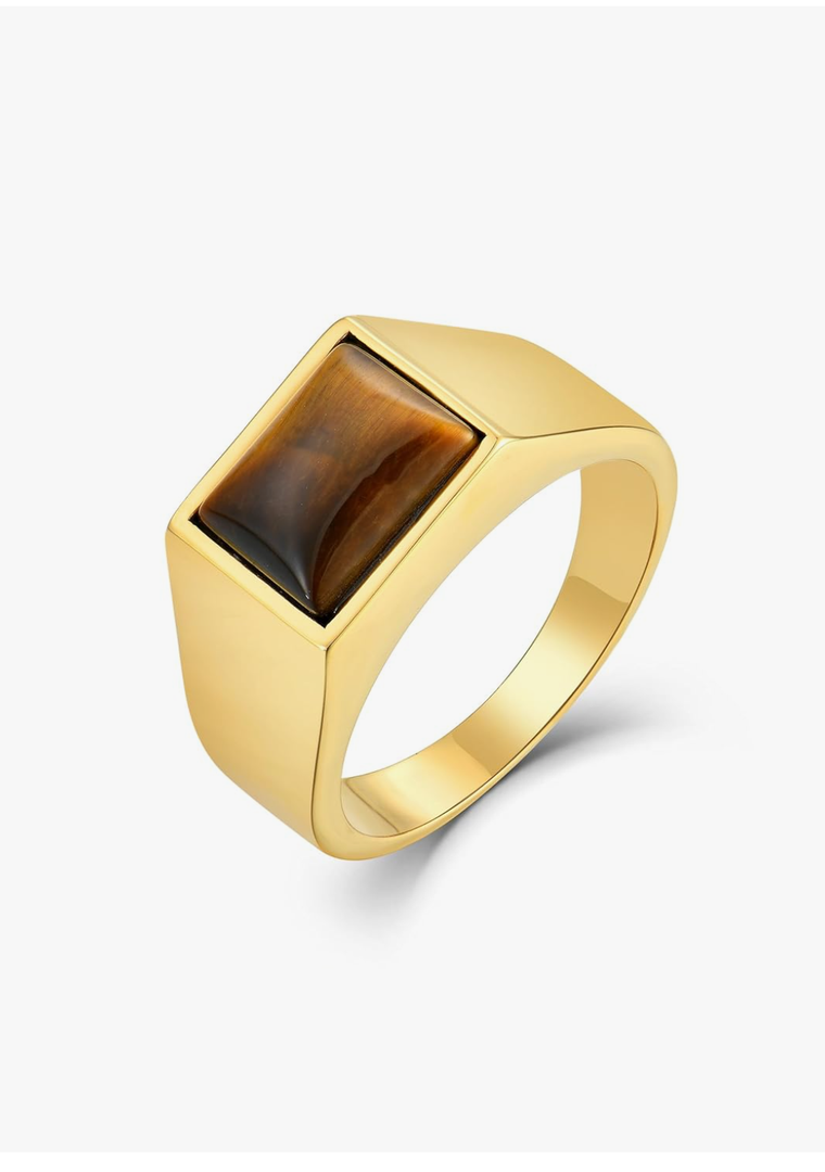 Men's Tiger Eye Square Signet Ring Stainless Steel Thumb Rings with Natural Stone for Men Jewelry Gift for Him, Size 10
