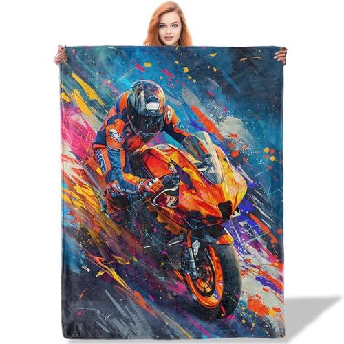 Plistiz Motorcycle Racing Throw Blanket for Women Girls Boys, Soft Flannel Blankets Gifts for Living Room Couch, Home, Sofa Decor, 50"x60"