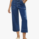GRAPENT Capri Jeans for Women High Waisted Wide Leg Trendy Strechy Loose Straight Cropped Denim Jeans Pants with Pockets Medium